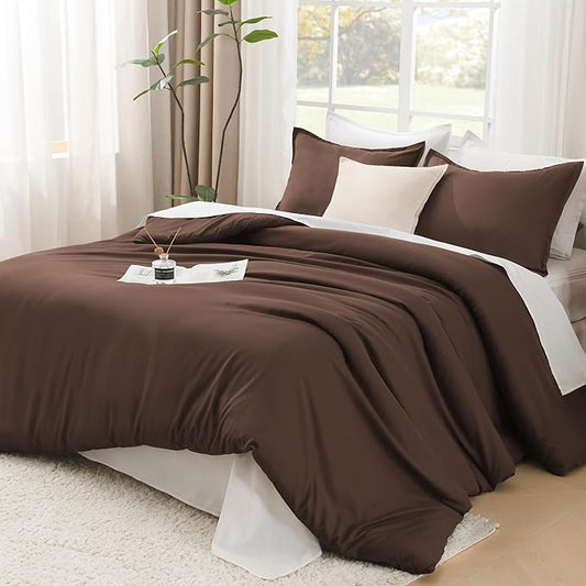Litanika Comforters Brown Oversized King Size, 3 Pieces Lightweight Solid Bedding Set & Collections, All Season Fluffy Bed Set (120x98In Comforter & 2 Pillowcases)