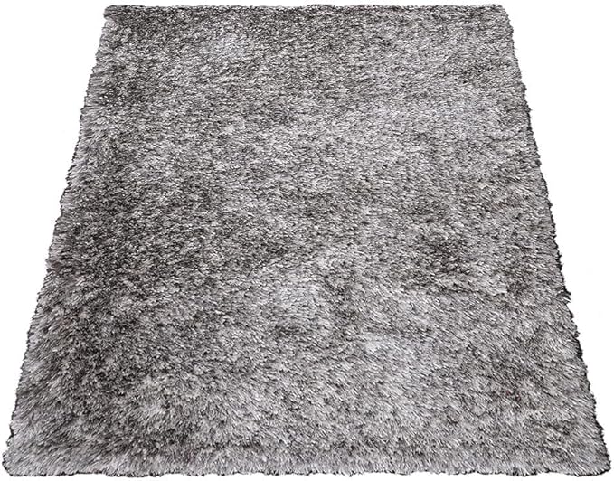 Hand Tufted SHAG Polyester ECO-Friendly Area Rugs - 9'x12', Rectangle, Gray White, Solid Plain Design, High Pile Thick Handmade Anti Skid Rugs for Living Room, Bed Room K00111