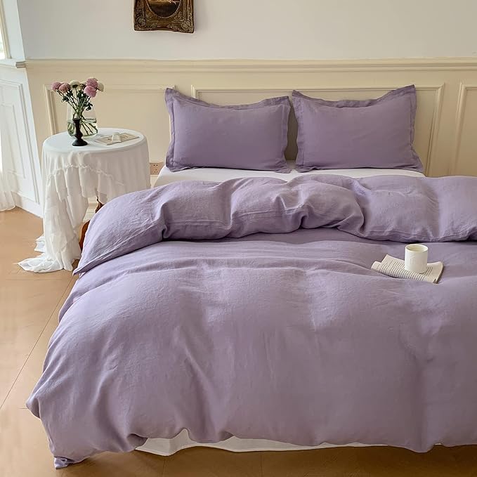 Simple&Opulence 100% Linen Duvet Cover Set, Natural French Flax Lilac Duvet Cover Twin Size, Breathable Soft Comfy Linen Bedding Comforter Cover with 1 Pillowcase(Lilac, 68"x86")