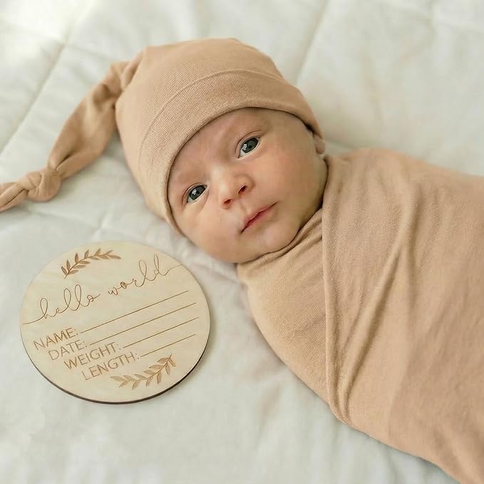 Large Jersey Knitted Swaddle Blanket for Baby, Soft Stretchy Receiving Blanket for Newborns with Hat, Baby Nursery Swaddle 47 x 47 inches(Muted Fawn)