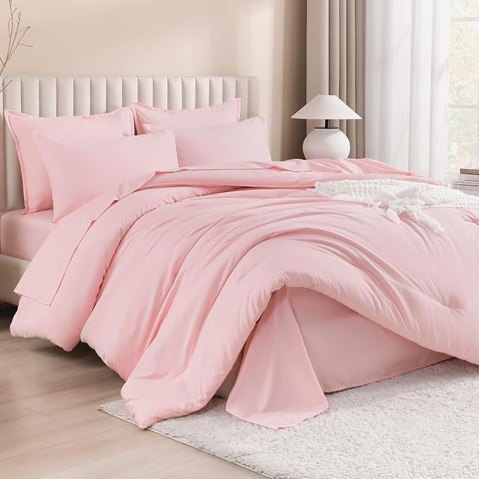 Litanika Twin XL Comforter Set Pink - 5 Pieces Twin Extra Long Bed in a Bag for College Dorm, All Season Bedding Set for Girls and Boys, Soft Bed Set with Comforter, Sheets, Pillowcase & Sham