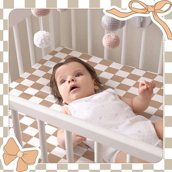 Peryiter 4 Pack Crib Sheets Girl Soft Baby Bed Sheet Set 52'' x 28" Nursery Crib Sheets for Standard Bed for Nursery Decor Baby Boys or Girls(Multicolor,Plaid)