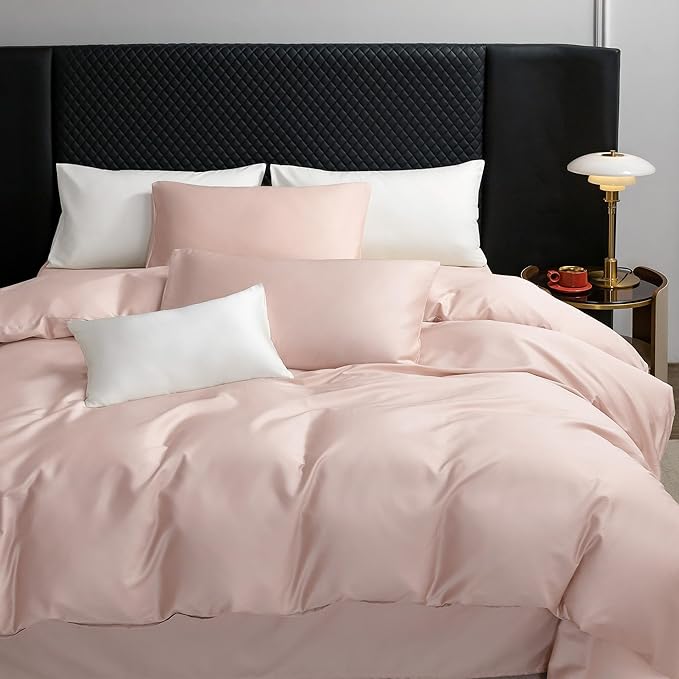 MooMee Duvet Cover Set 100% Extra Long Staple Cotton 600 Thread Count Silky Sateen Smooth Luxury Soft Breathable Durable Hotel Quality Bedding, 3 Pieces (Light Pink, King 104"x90")