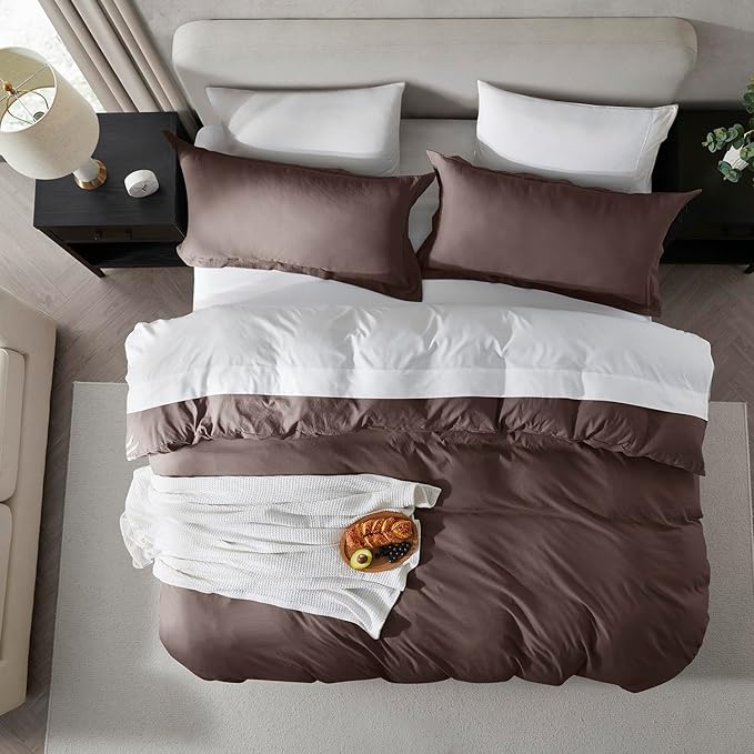 Nestl Chocolate Brown Duvet Cover Full Size - Soft Prewashed Full Size Duvet Cover Set, 3 Piece, with Zipper Closure, 1 Duvet Cover 80x90 inches and 2 Pillow Shams