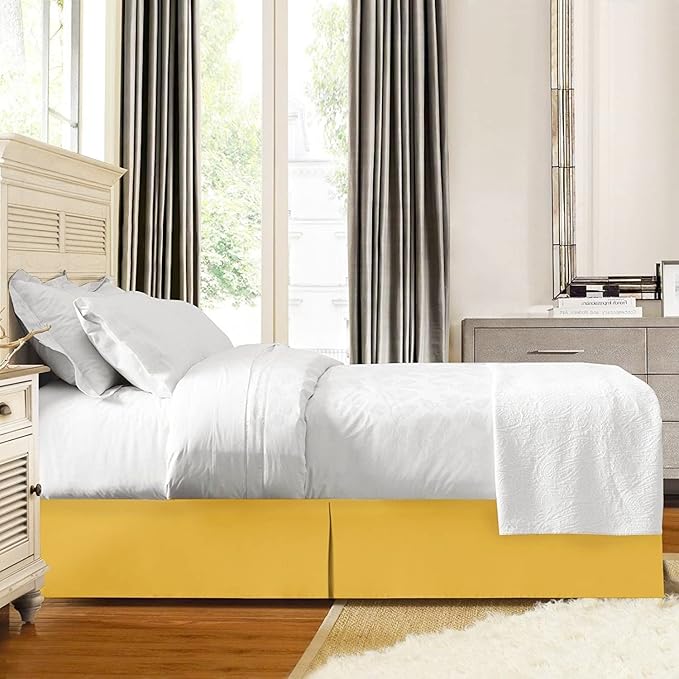 Bed Skirt - Soft Quadruple Pleated Ruffle - Easy Fit with 16 Inch Tailored Drop - Hotel Quality, Shrinkage and Fade Resistant//Gold/Full
