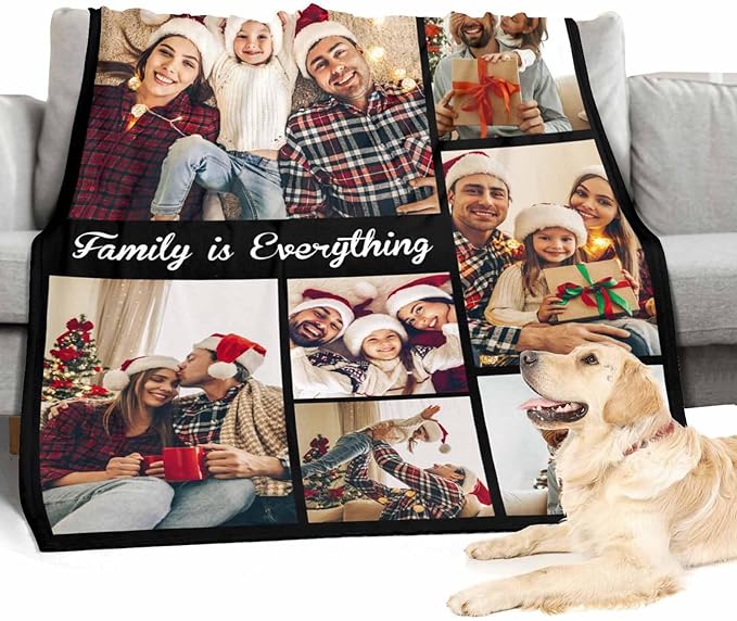 Blankets with Pictures Customized, 7 Photos Personalized Blanket Custom Blanket for Kid Adult Friends Mother Father Personalized Gift, 8 Sizes