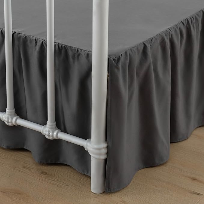 Bed Skirt Twin Size Ruffled Bed Skirt with Split Corners, 16 Inch Drop Dust Ruffle Bed Skirt with Platform, Dark Grey, 16" Twin