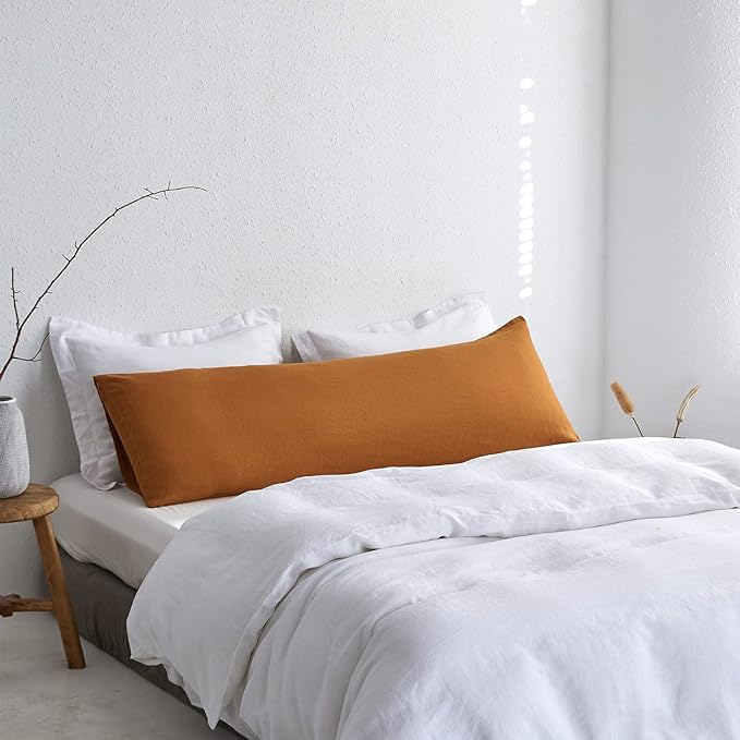 Simple&Opulence Body Pillow Cover 20" x 54",100% Pure Linen, Ultra Soft and Breathable, Body Pillowcase with Envelope Closure for Adults (Rust)