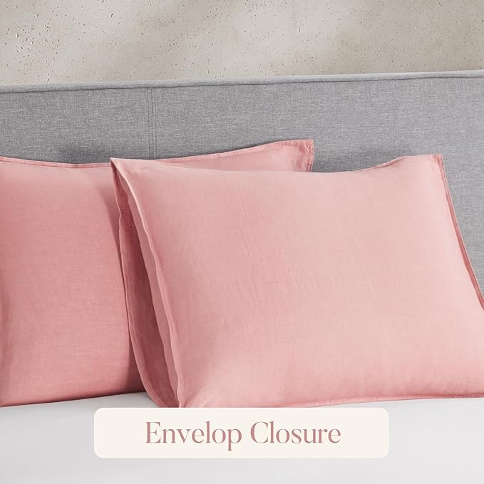 DAPU 100% Linen Duvet Cover Set - Pure Natural French Flax Linen with Corner Ties and Zipper Closure Soft Breathable Durable for Hot Sleepers 1 Duvet Cover 2 Pillowcases (Pink Clay, King)