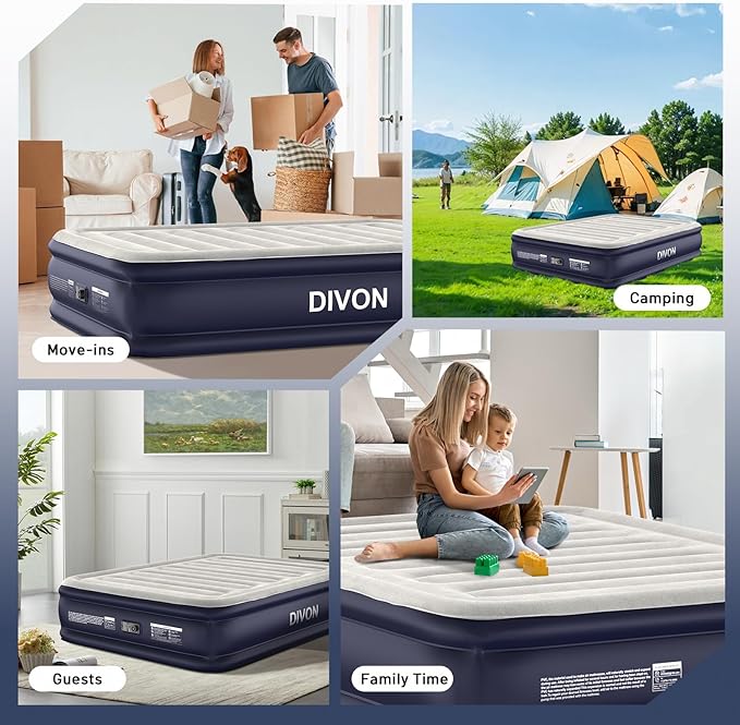 Air Mattress Queen With Built In Pump,18''Raised Blow Up Mattress 2 Mins Self-Inflation/Deflation,Upgraded Thicker Inflatable Mattress，Air Bed with Storage Bag for Guests,Home，Camping，660 lbs Max
