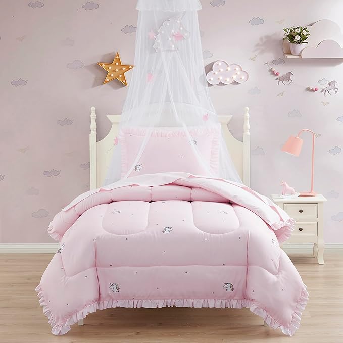 Kids Bedding Set Bed in a Bag for Boys and Girls Toddlers Printed Sheet Set and Comforter , Twin, Rainbow Unicorn