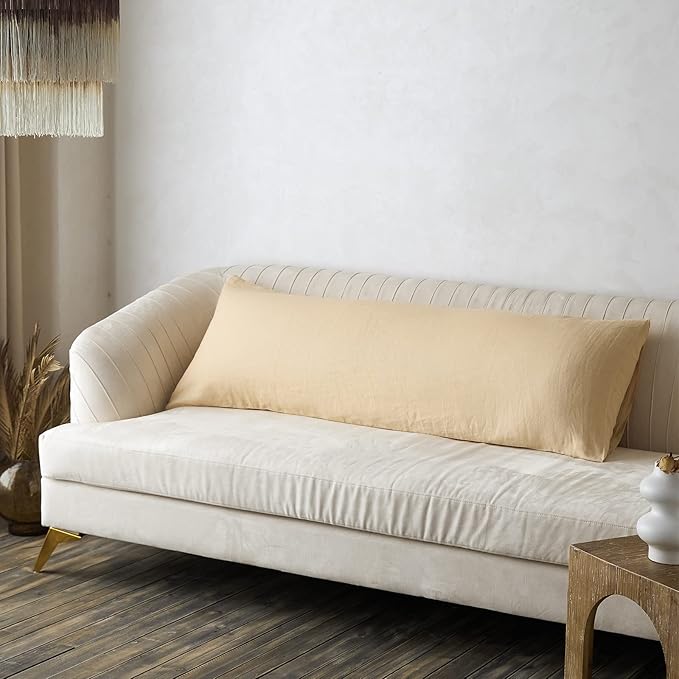 Simple&Opulence Body Pillow Cover 20" x 54",100% Pure Linen, Ultra Soft and Breathable, Body Pillowcase with Envelope Closure for Adults (Sand)