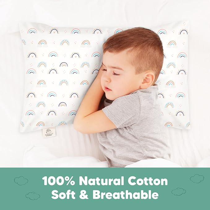 KeaBabies Toddler Pillowcase 13"x18" - Organic Cotton Toddler Pillowcase for Kids, Boys,Girls,Soft & Durable Cotton Cover for Miniature Sleepy Pillows,Cute Colors,Pillow Sold Separately(Jolly Rainbow)