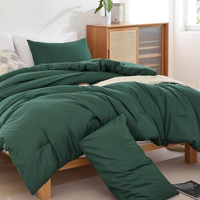 ROSGONIA King Size Comforter Set Emerald Green, 3pcs (1 Boho Dark Forest Comforter & 2 Pillowcases), All Season Blanket Lightweight Bedspreads Quilt