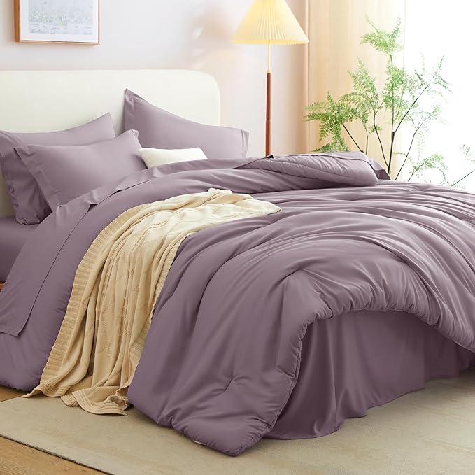 CozyLux Full Size Comforter Set Dusty Purple, 7 Pieces Bed in a Bag Full Comforter Set with Sheets, Bedding Set with Down Alternative Comforter, Fitted Sheet, Flat Sheet, Pillow Shams and Pillowcases