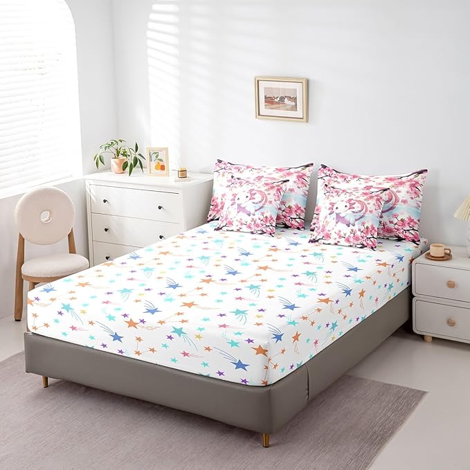 Feelyou Boys Girls Cute Axolotl 7 Pieces Bedding Sets Twin Size, Cartoon Salamander Bed in A Bag Ocean Sealife Comforter Set with Sheets Kids Kawaii Teens Bed Set Bedroom Decor
