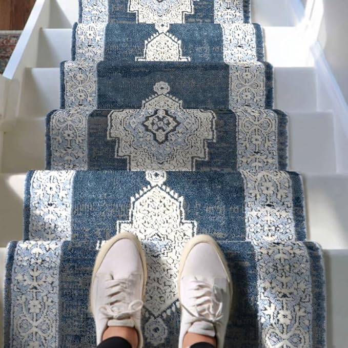 Well Woven Custom Size Runner - Obsidian Midnight Blue Vintage Medallion Rug 27 Inch Wide x 85 Feet Long (27" x 85' Runner) | Heritage-Inspired, Soft, Easy to Clean Rug for Hallway, Stairs, Entry