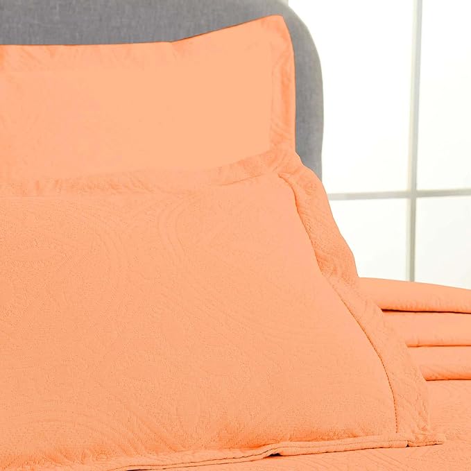Superior 2 Piece Celtic Circles Cotton Bedspread Set, Decorative Bed Spread, Home Bed Decor, 1 Pillow Sham, Medium Weight Blanket, Matelasse Coverlet Bedding, Wedding Ring Design, King, Salmon