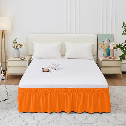 GIBZ Adjustable Wrap Around Ruffled Bed Skirt, Elastic Dust Ruffles Easy Fit Wrinkle & Fade Resistant, Machine Washable, King 16" Drop, Orange