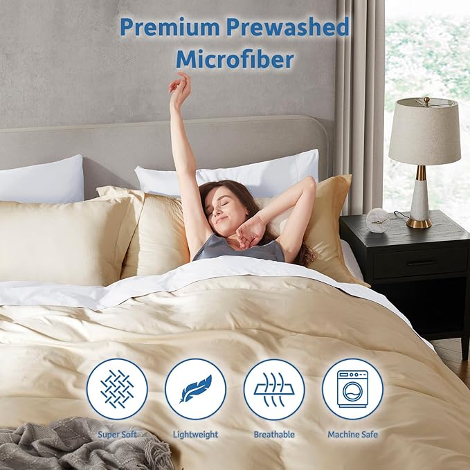 Nestl Beige Cream Duvet Cover Queen Size - Soft Prewashed Queen Duvet Cover Set, 3 Piece, with Zipper Closure, 1 Duvet Cover 90x90 inches and 2 Pillow Shams