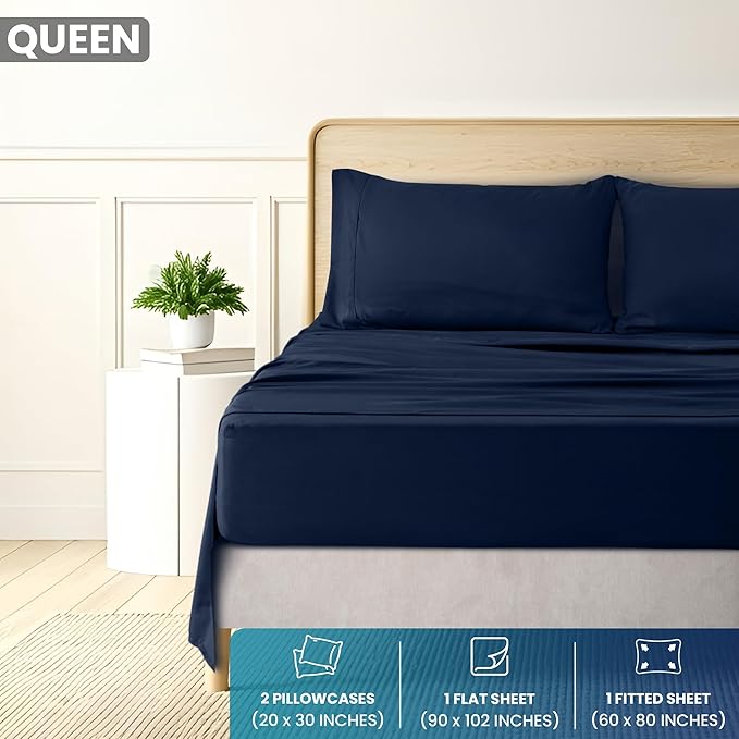 Utopia Bedding Queen Size 4 Piece Sheet Set - Brushed Microfiber - Soft Bed Sheets for Queen Size Bed Set - Includes 1 Fitted, 1 Flat, & 2 Pillow Cases - Deep Pocket (Navy)