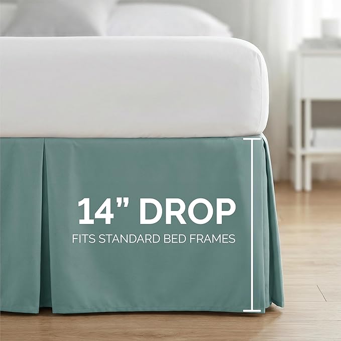 Southshore Fine Living, Inc. Tailored Queen Bed Skirt 14 Inch Drop, Pet Hair Resistant Dust Ruffle Queen Size - Easy Care, Wrinkle Free Bed Skirting to Hide Underbed Storage - Steel Blue (Teal)