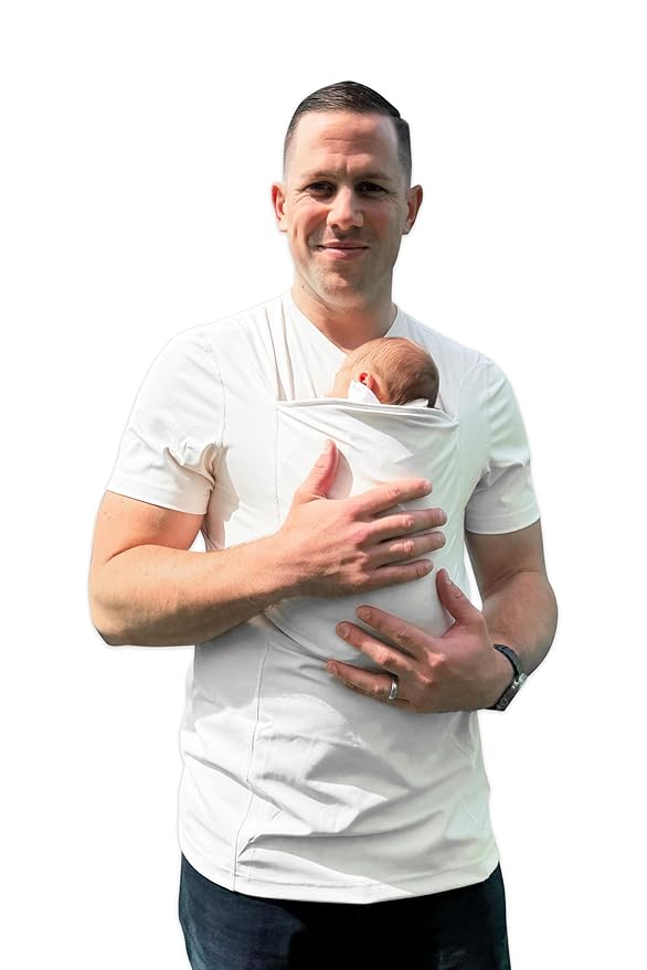 Lalabu The Dad Shirt | Hands-Free Baby Carrier for Dad with Kangaroo Pouch | Engineered for Bonding, Safety, & Comfort for Newborns Up to 15 Lbs. | CPSC Compliant - Natural - 2XL