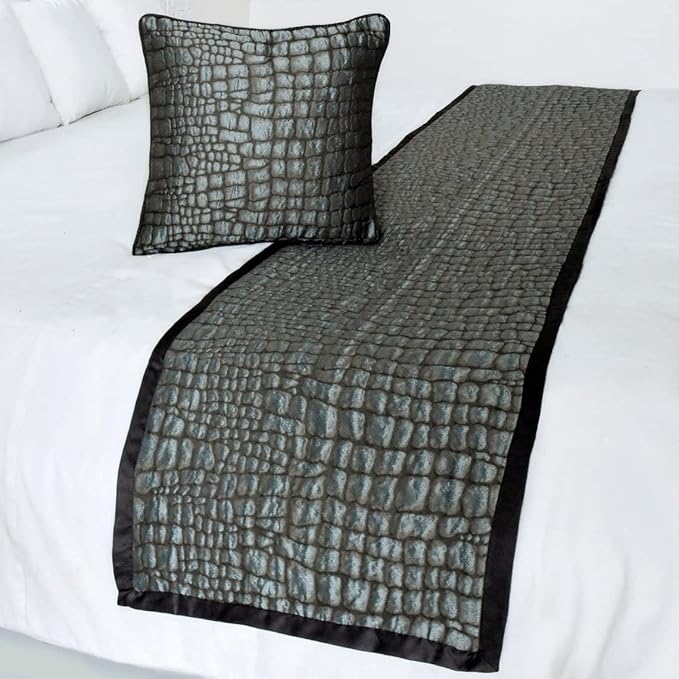 The HomeCentric King/Queen/Twin Blue & Grey Designer Twin 53"x18" Bed Runner with Pillow Cover, Animal Mystery Bed Scarf on Silk Fabric - Animal Mystery
