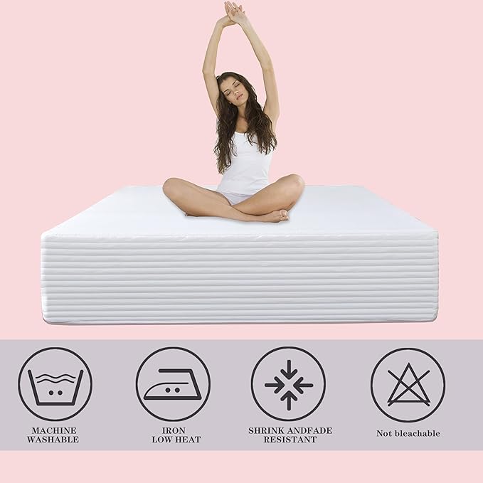 Full Bed Skirt-Box Spring Cover with 14 Inch Tailored Drop,Wrinkle and Fade Resistant Hotel Wrap Around Bed Skirts,Bed Frame Cover (Horizontal Stripe White, Full)