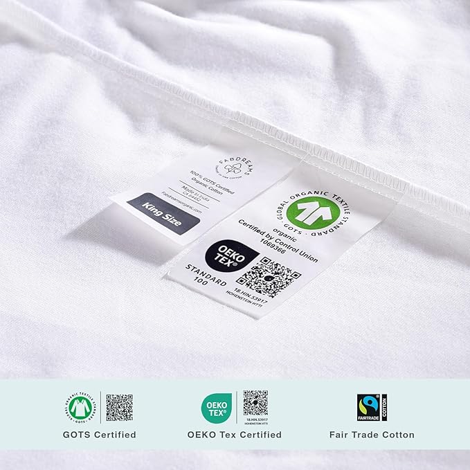 Fabdreams Organic Cal King Size Waterproof Mattress Protector, 74" x 86", White, Temperature Regulating, Breathable, 100% Organic Cotton