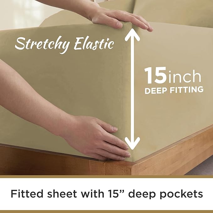 Twin XL 100% Microfiber Double Brushed Sheet Set - Extra-Soft & Wrinkle-Free - 15" Deep Pockets, 39" x 80" - Ideal for Dorms, Hospitals & Split King Beds - 3 PC Set (Twin XL, Taupe)