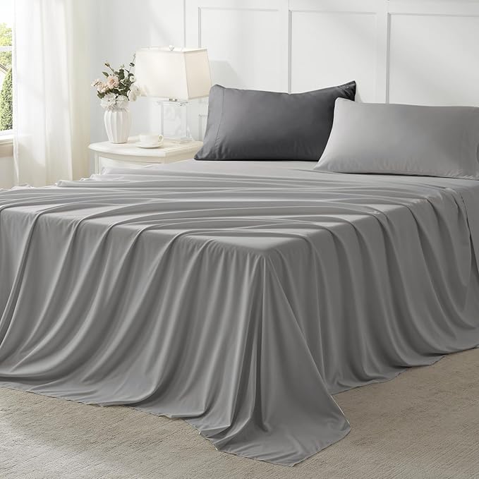Anluoer Full Size Bed in a Bag 7 Pieces, Grey Bed Comforter Set with Sheets, All Season Bedding Sets with 1 Comforter, 2 Pillow Shams, 2 Pillowcases, 1 Flat Sheet, 1 Fitted Sheet