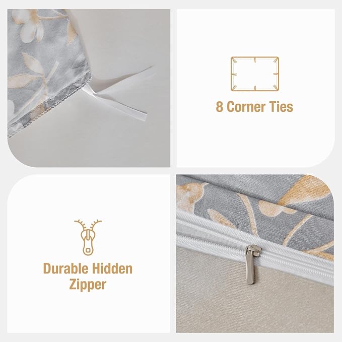Lekesky Queen Duvet Cover Set, Gold Floral Duvet Cover Queen Size, 3 Pieces Grey Bedding Sets with Zipper, Ultra Soft Microfiber Reversible Queen Size Comforter Cover with 2 Pillowcases 20"x26"