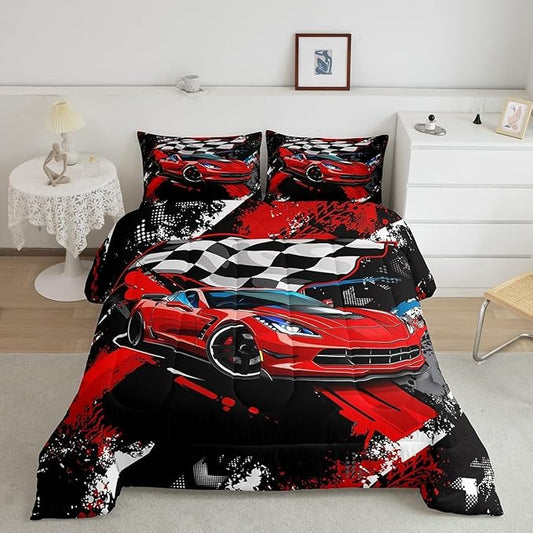 Feelyou Car Bedding Set for Boys Toddler Size Racing Sports Car Comforter Kids Extreme Sports Theme Comforter Set Girls Children Bedroom Teens Cool Speed Automobile Decor Bed Duvet Set Lightweight