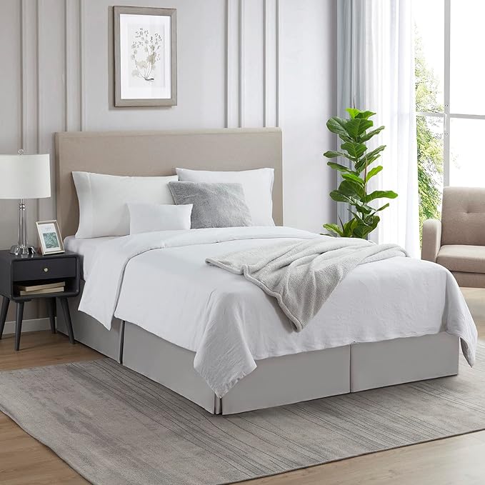 Nestl Silver Twin XL Bed Skirt - Twin XL Size Bed Skirt 14 Inch Drop - Brushed Microfiber Bed Skirts - Hotel Quality Pleated Bed Skirt - Shrinkage & Fade Resistant