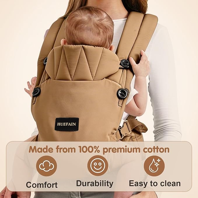 Baby Carrier (7–44lbs), Soft Breathable Double-Shoulder Carrier with Adjustable Support, Ergonomic Design for Hip Positioning, Comfort Waist Support, Lightweight Hands-Free Baby Carrier (Brown)