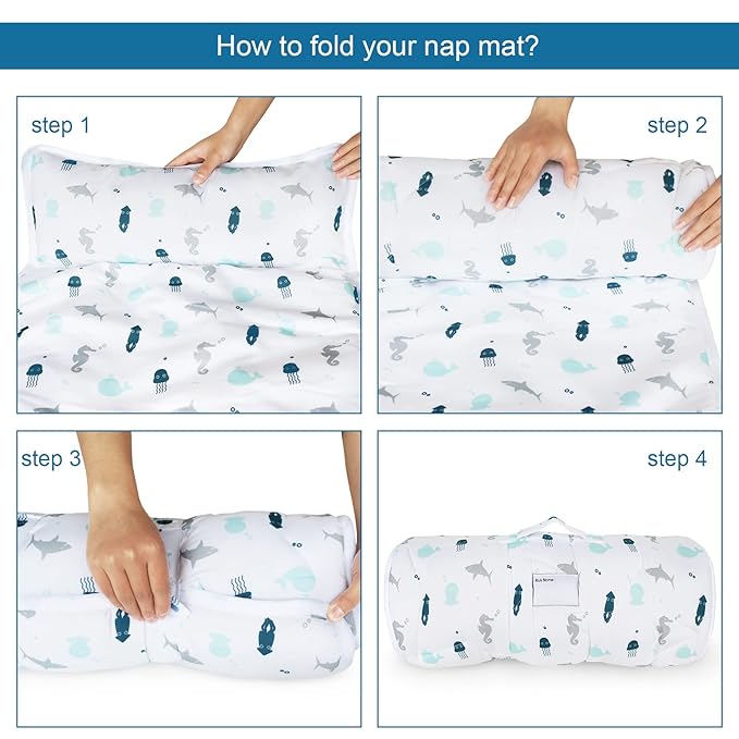 Toddler Nap Mat with Blanket 50" x 21" x 1.5", Nap Mat for Boys Girls Super Soft and Cozy, Kids Sleeping Bag for Preschool, Daycare, Toddler Sleeping Bag, White
