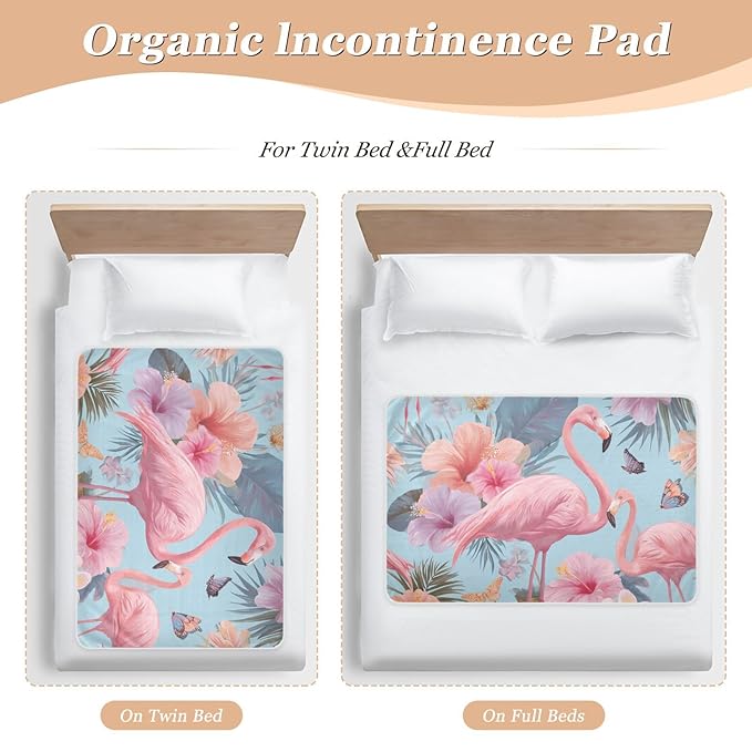 Waterproof Bed Pad Reusable Changing Pad Toddler Mattress Protector Large Pee Pad Baby Diaper Pad Soft Washable Liner Sky Blue Flamingo Flower