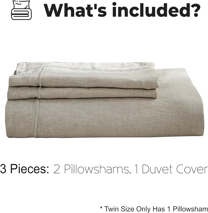 Simple&Opulence 100% Washed Linen Duvet Cover with Embroidered,3 Pieces Soft Farmhouse Comforter Set with Button Closure,1 Duvet Cover and 2 Pillowshams(Queen,Natural Linen)