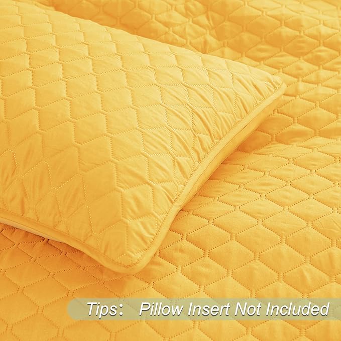 Exclusivo Mezcla Reversible King Size Quilt Bedding Set with Pillow Shams, Lightweight Quilts King Size, Soft Bedspreads Bed Coverlets for All Seasons - (Bright Yellow, 104"x96")