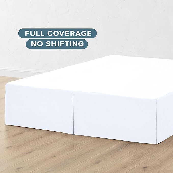 Bare Home Full Bed Skirt - 15-Inch Tailored Drop Easy Fit - Bed Skirt for Beds - Center & Corner Pleats (Full, White)