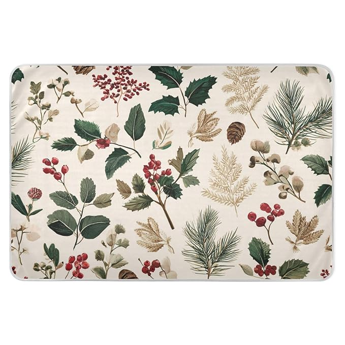 Waterproof Bed Pad Reusable Changing Pad Toddler Mattress Protector Large Pee Pad Baby Diaper Pad Soft Washable Liner Beige Holly Leaves Pine Needles Pinecones