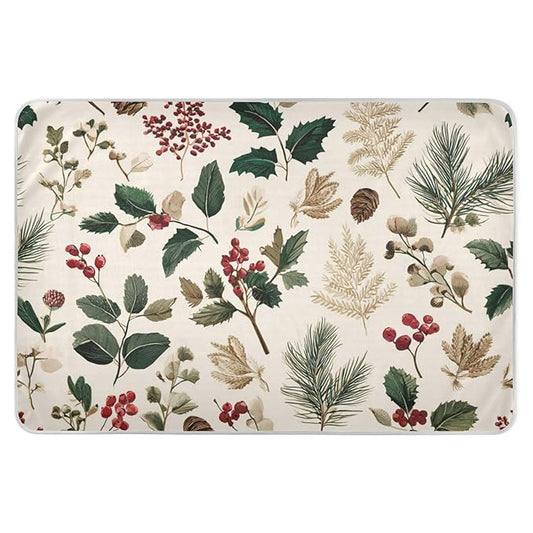 Waterproof Bed Pad Reusable Changing Pad Toddler Mattress Protector Large Pee Pad Baby Diaper Pad Soft Washable Liner Beige Holly Leaves Pine Needles Pinecones
