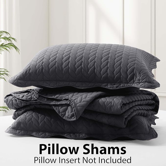 MOONLIGHT20015 Twin Quilt Bedding Set (68” x 86”) - Bulk Pack of 10 Wholesale for Hotels, Guest Bedroom & Airbnbs - Lightweight Microfiber Reversible Embossed Quilts Bedspreads (Charcoal)