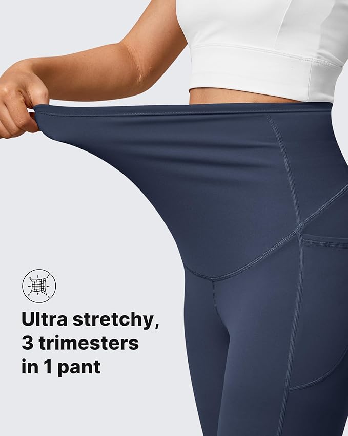 G4Free BareFeel Maternity Leggings with Pockets Over The Belly Stretchy Workout Yoga Pregnancy Pants