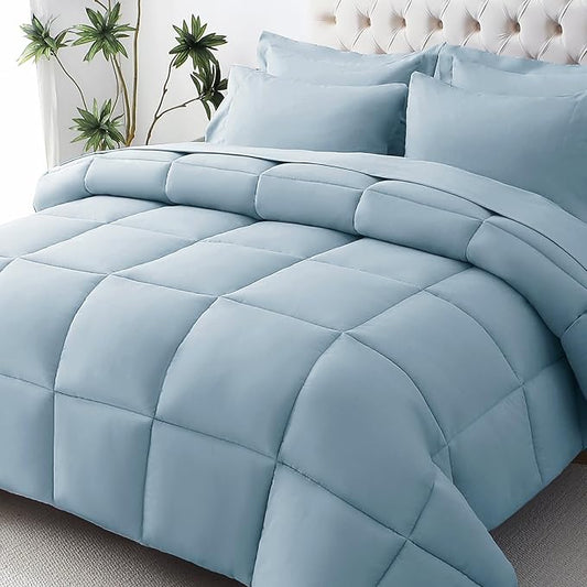 JOLLYVOGUE Twin Comforter Set, Ultra-Soft Bed in a Bag Twin Size 5 Pieces, Oeko-TEX Certified Bedding Set with Down Alternative Comforter, Sheets, Pillowcases & Shams, Lack Blue