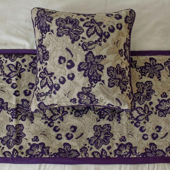 The HomeCentric King/Queen/Twin Purple Decorative CA King 86"x18" Bed Runner with Pillow Cover, Floral, Velvet Bed Scarf on Velvet Fabric - Plum Petal