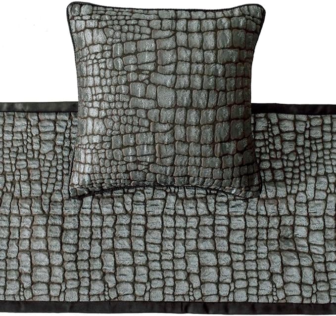 The HomeCentric King/Queen/Twin Blue & Grey Designer Twin 53"x18" Bed Runner with 2 Pillow Cover, Animal Mystery Bed Scarf on Silk Fabric - Animal Mystery