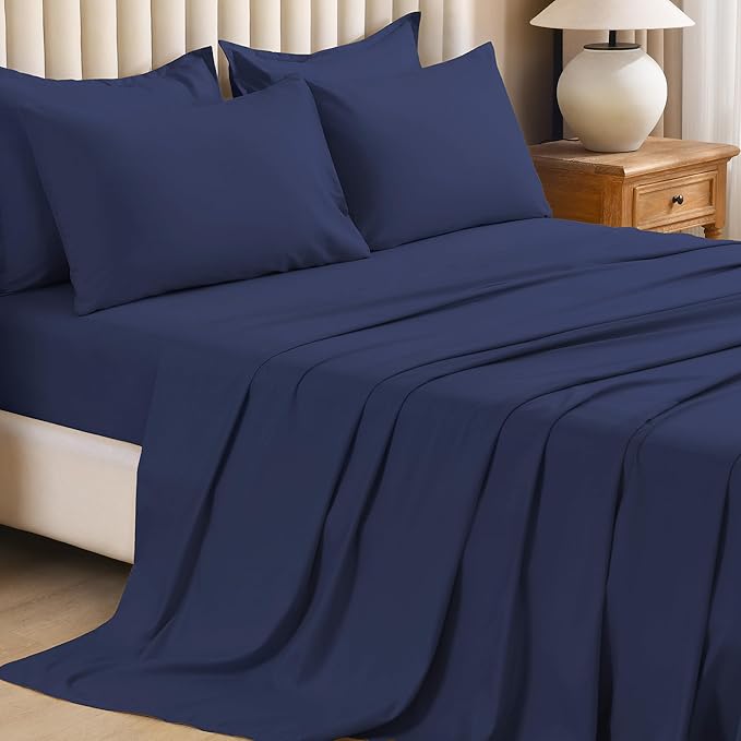 Litanika King Size Comforter Set Navy Blue - 7 Pieces Bed in a Bag King Bedding Comforter Sets, Solid Lightweight Bed Set with Comforter, Sheets, Pillowcases & Shams