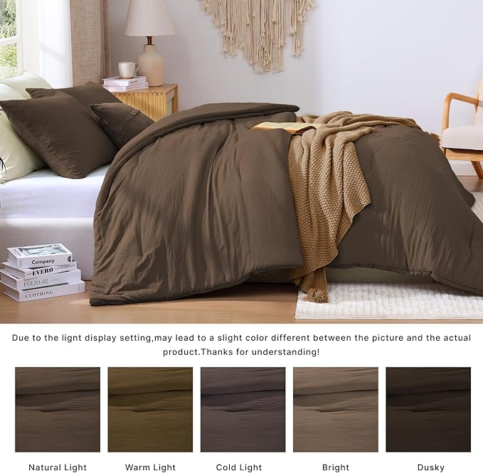 WRENSONGE Queen Comforter Set- 7 Pieces Soft Chocolate Brown Bed in a Bag with Fitted Sheet, Flat Sheet, 2 Pillow Shams, and 2 Pillowcases- Warm Bedding Sets Queen for All Season